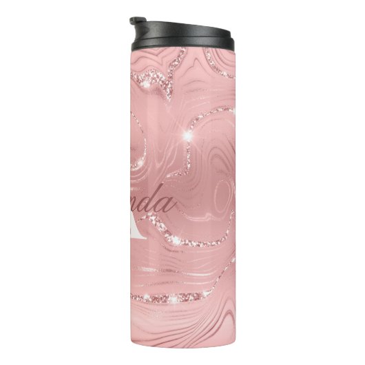 Moderner Rosa Glitzer Girly Monogram Name Th Thermosbecher (Nach rechts gedreht)