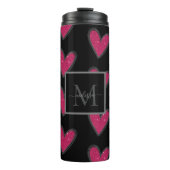 Moderner rosa Glitzer Herz-Monogramm-Name Thermosbecher (Vorderseite)