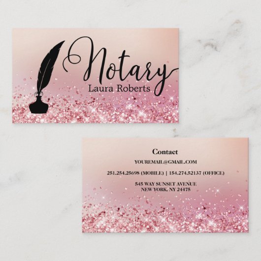 Moderner Rosa Glitzer Loan Signing Agent Visitenkarte (Vorne/Hinten)