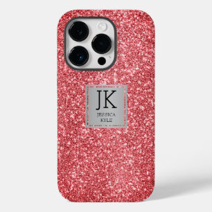 Moderner Rosa Glitzer Mit Monogramm Name Case-Mate iPhone 14 Pro Hülle