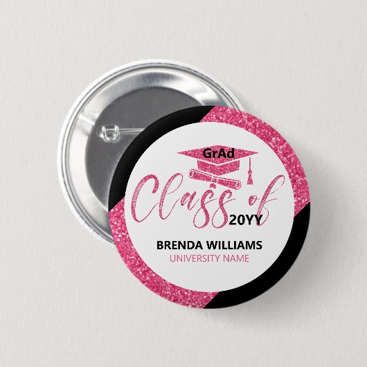 Moderner rosa Glitzer Moderne Textklasse 2023 Button (Vorne & Hinten)