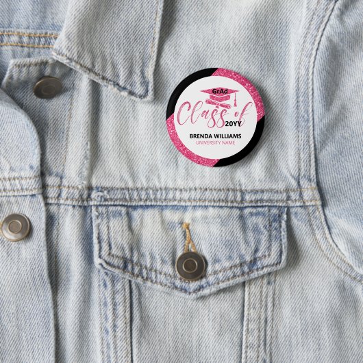 Moderner rosa Glitzer Moderne Textklasse 2023 Button (Beispiel)