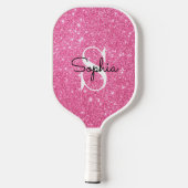 Moderner rosa Glitzer Monogram Personalisierter Na Pickleball Schläger (Rückseite)
