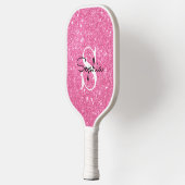 Moderner rosa Glitzer Monogram Personalisierter Na Pickleball Schläger (Links)