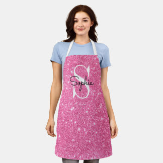 Moderner rosa Glitzer Monogram Personalisierter Na Schürze