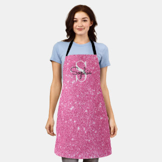 Moderner rosa Glitzer Monogram Personalisierter Na Schürze