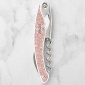 Moderner Rosa Glitzer Monogramm Name Kellner c Kellnermesser (Rückseite)