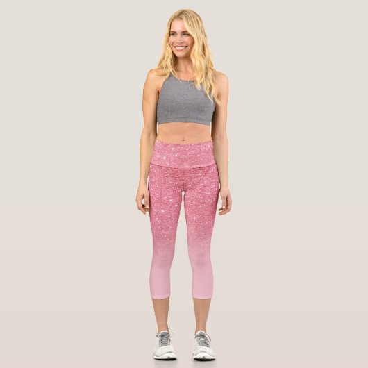 Moderner Rosa Glitzer ombre Glitzern erröten Capri Leggings (Vorderseite)