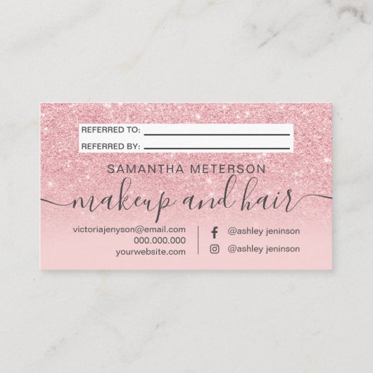 Moderner rosa Glitzer rötlich ombre beruflich Empfehlungskarte (Rückseite)