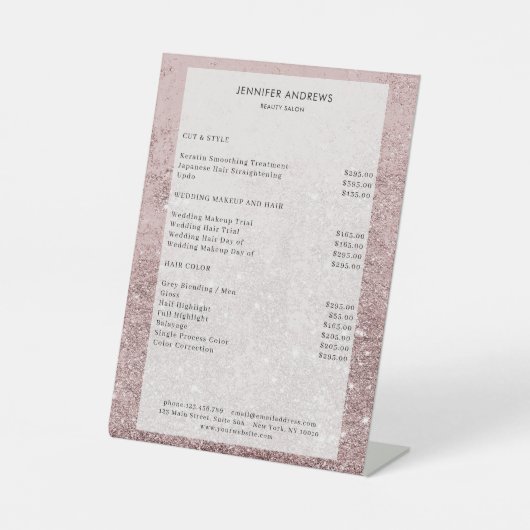 Moderner Rosa Glitzer Salon Price Sockelschild (Vorderseite)