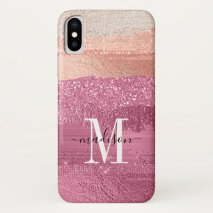 Moderner rosa Glitzer Sparkle Monogram Script Brus Case-Mate iPhone Hülle