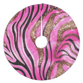 Moderner rosa Glitzer Tiger Streifen Muster Fleece Weihnachtsbaumdecke (Vorderseite)