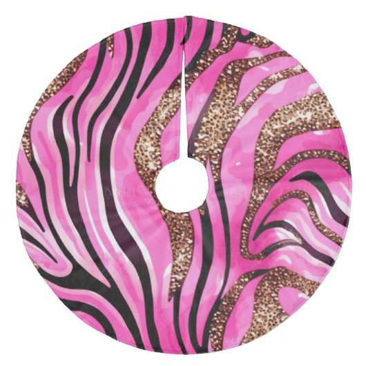 Moderner rosa Glitzer Tiger Streifen Muster Fleece Weihnachtsbaumdecke (Vorderseite)