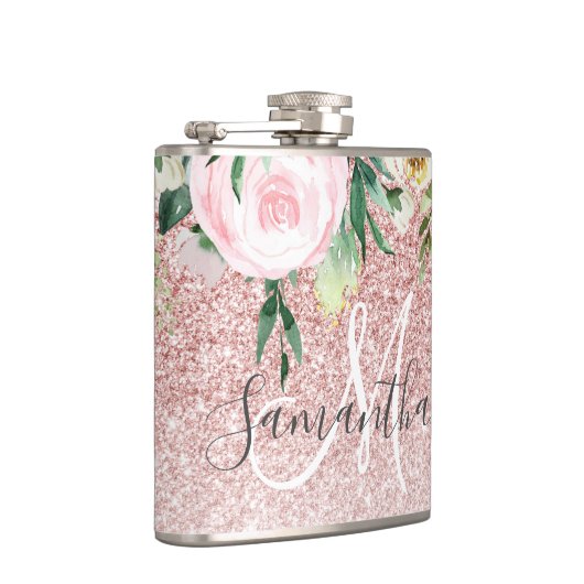 Moderner rosa Glitzer und Blume mit Namen Flachmann (Rechts)