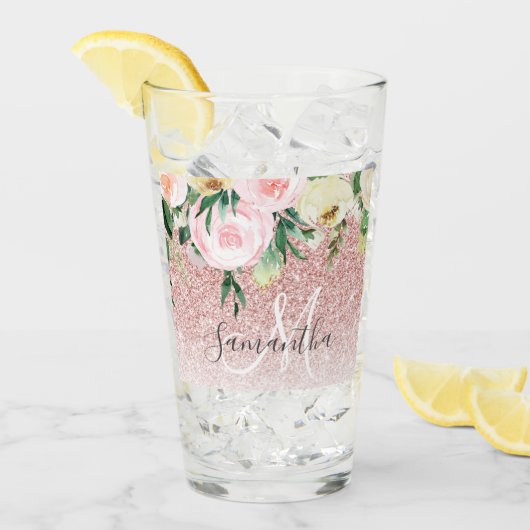 Moderner rosa Glitzer und Blume mit Namen Glas (Vorderseite Ice)