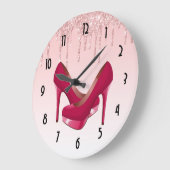 Moderner rosa Glitzer und hohe Absätze Große Wanduhr (Winkel)