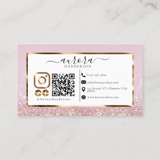 Moderner rosa Glitzer Visitenkarte (Rückseite)