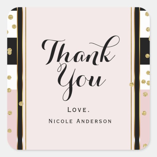 Moderner rosa-goldener Konfetti Schwarz-weißer Str Quadratischer Aufkleber (Vorderseite)