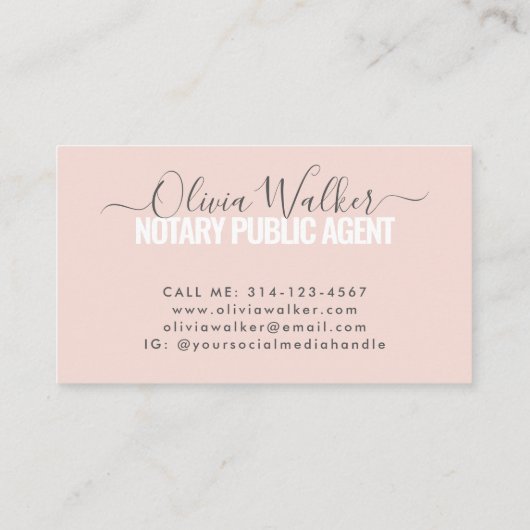 Moderner Rosa Grau Eleganter Notark Öffentlicher A Visitenkarte (Rückseite)