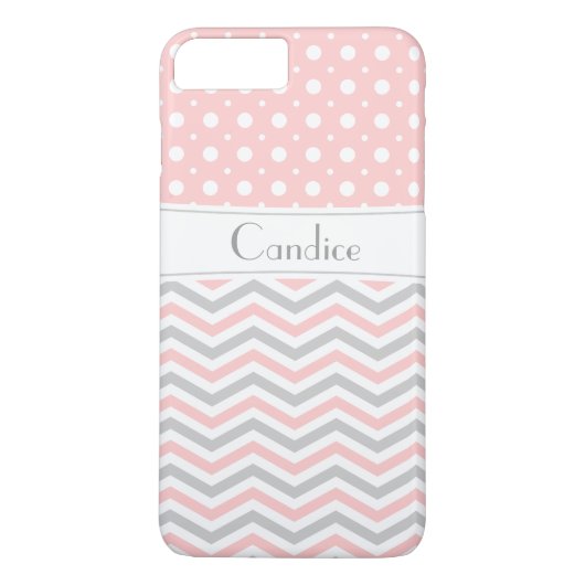 Moderner rosa, grau, weiß Zickzack & polka dot Case-Mate iPhone Hülle (Rückseite)