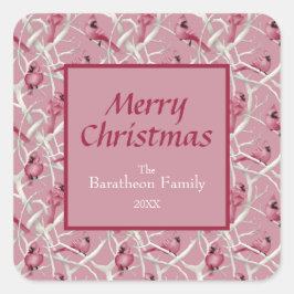 Moderner rosa Kardinal Bird Frohe Weihnachten Quadratischer Aufkleber