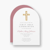 Moderner Rosa-Kreuz-Girl Erster Kommunionenbogen Einladung