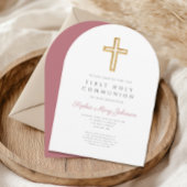 Moderner Rosa-Kreuz-Girl Erster Kommunionenbogen Einladung
