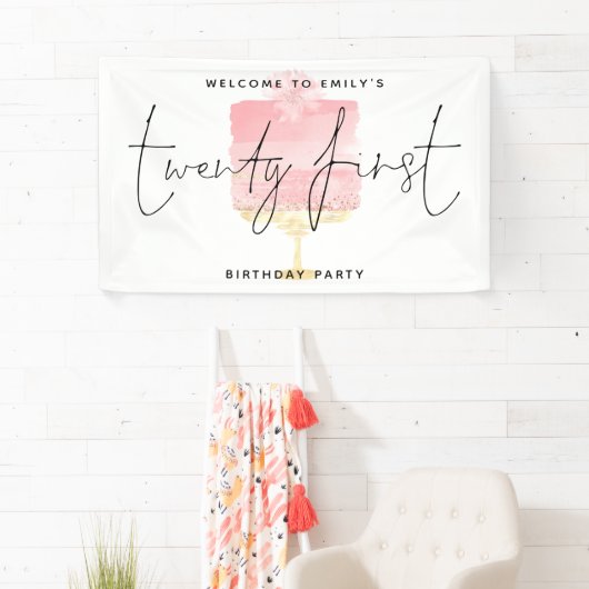 Moderner rosa Kuchen Begrüßungsname Script 21. Geb Banner (Insitu)