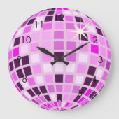 Moderner rosa Lila Diskothek Ball Zeichnend Weiß Große Wanduhr (Vorderseite)