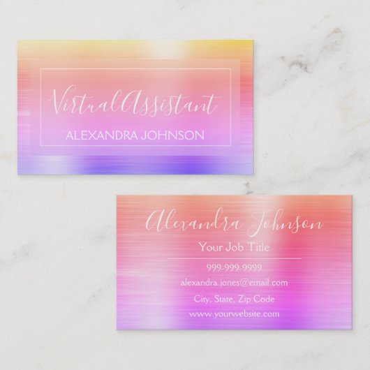 Moderner, rosa Lila Foil Virtual Assistant Visitenkarte (Vorne/Hinten)