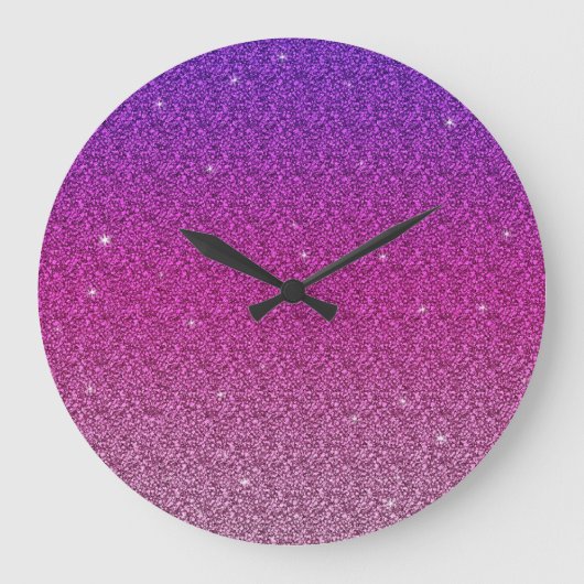 Moderner rosa lila Gradient Glitzer mädchenhaft Große Wanduhr (Vorderseite)