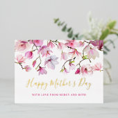 Moderner rosa Magnolia floraler Happy Mothers Day Folieneinladung (Stehend vorne)