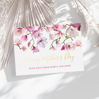 Moderner rosa Magnolia floraler Happy Mothers Day Folieneinladung