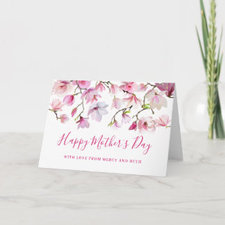 Moderner rosa Magnolia floraler Happy Mothers Day Karte