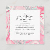 Moderner rosa Marmor silber eleganter Make-up-Küns Quadratische Visitenkarte (Rückseite)