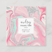 Moderner rosa Marmor silber eleganter Make-up-Küns Quadratische Visitenkarte (Vorderseite)