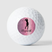 Moderner rosa metallischer Look Lady Golfer benutz Golfball (Vorderseite)
