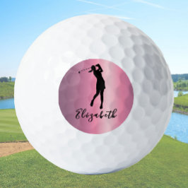 Moderner rosa metallischer Look Lady Golfer benutz Golfball