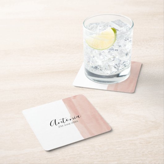 Moderner rosa Minimaler Skriptname Rechteckiger Pappuntersetzer (Vor Ort)