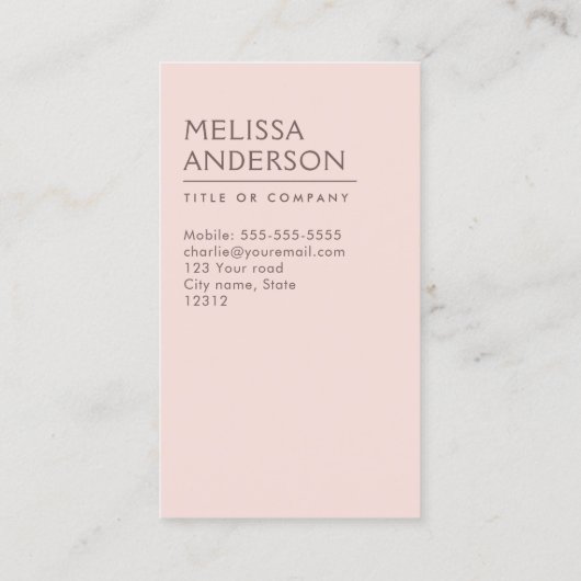 Moderner Rosa-Minimalismus beruflich Visitenkarte (Rückseite)