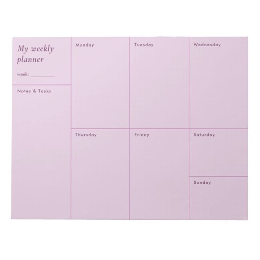 Moderner rosa minimalistischer Wochenplaner Notizblock (Vorderseite)