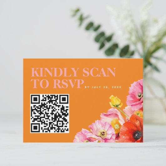 Moderner rosa orange-gelber Hochzeitcode QR-UAWG Begleitkarte (Stehend Vorderseite)