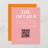 Moderner rosa orangefarbener QR-Code für Hochzeite Begleitkarte (Vorne/Hinten)