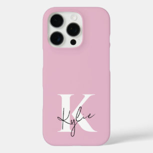 Moderner rosa Personalisierter Monogramm-Name: iPhone 16 Pro Hülle