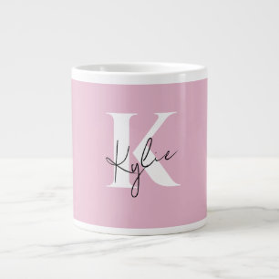 Moderner rosa Personalisierter Monogramm-Name: Jumbo-Tasse