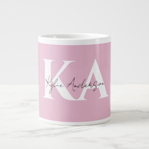Moderner rosa Personalisierter Monogramm-Name: Jumbo-Tasse