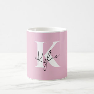 Moderner rosa Personalisierter Monogramm-Name: Kaffeetasse
