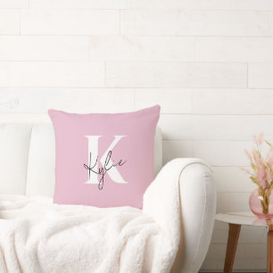 Moderner rosa Personalisierter Monogramm-Name: Kissen
