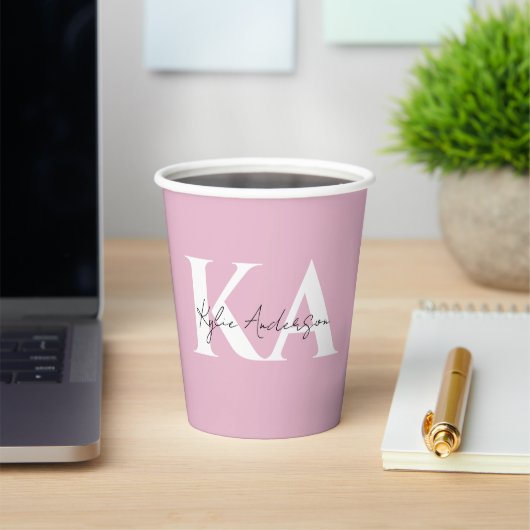 Moderner rosa Personalisierter Monogramm-Name: Pappbecher (InSitu)