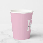 Moderner rosa Personalisierter Monogramm-Name: Pappbecher (Rechts)